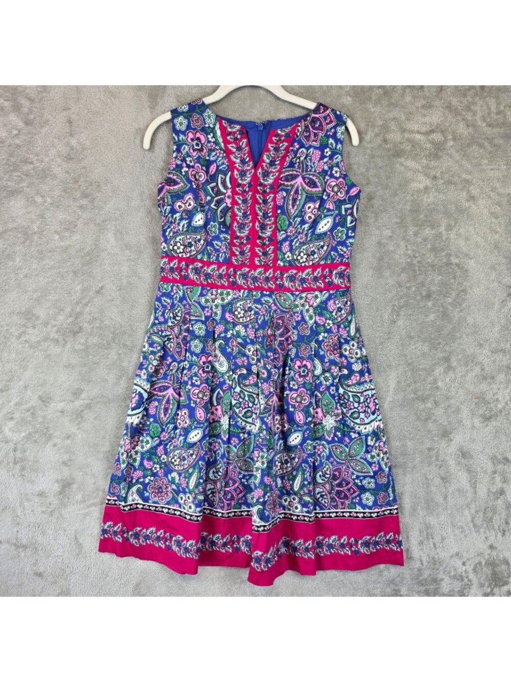 Talbots Dress Womens 4P Petite Multicolor Paisley V Neck Fit & Flare Knee Length